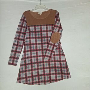Simply Southern Buffalo Plaid Red Brown Outdoor Cozy Fleece Dress Size M